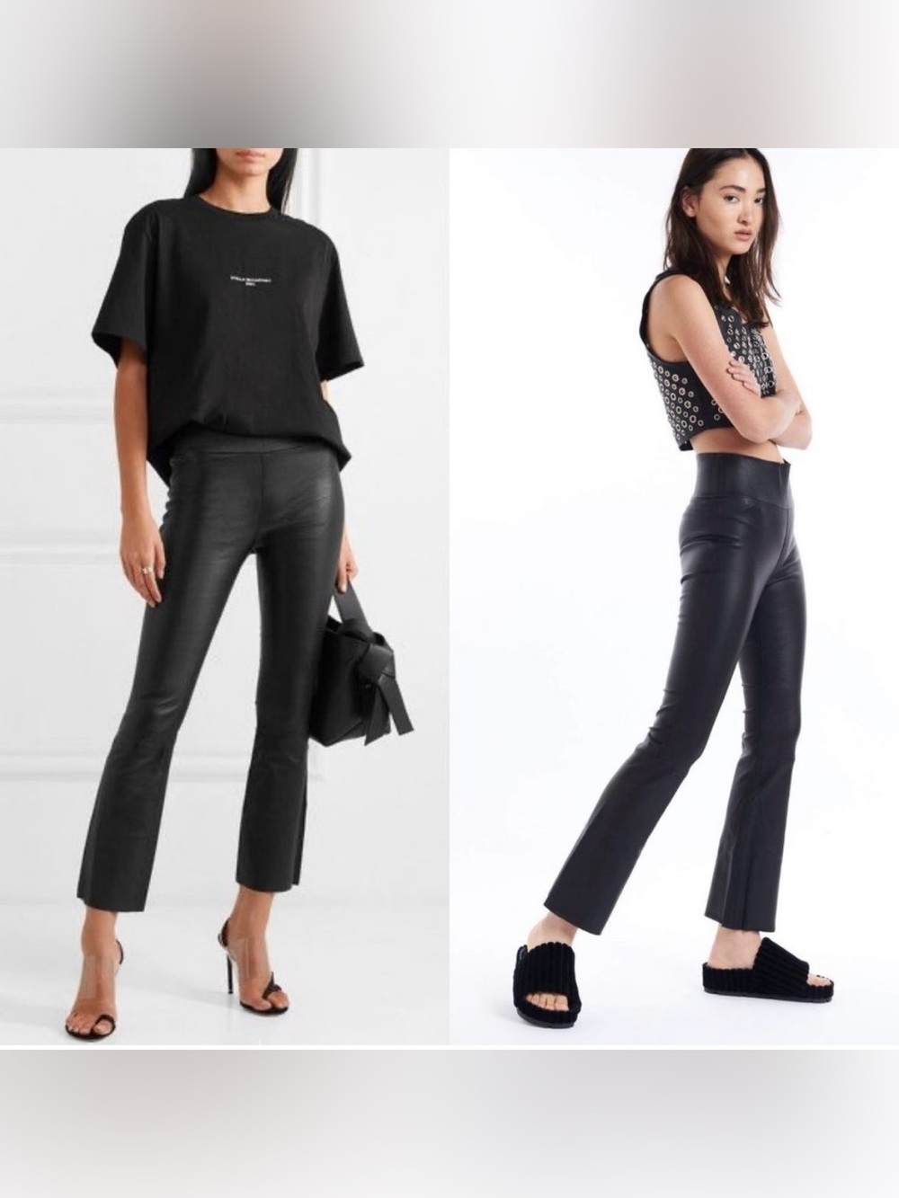 SPRWMN Crop Flare Leggings Black Leather Pants size medium